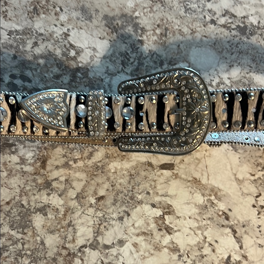 Silver and Black Western Belt